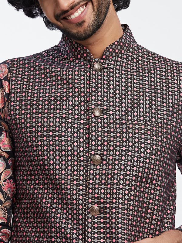 Ensemble veste kurta pour homme noir coton confortable coupe régulière M