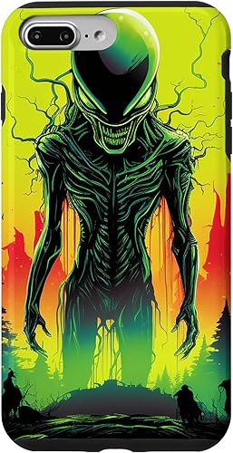 Vista 19 de iPhone 14 Pro Max Cute Green Alien Head UFO Space Face Alien Case