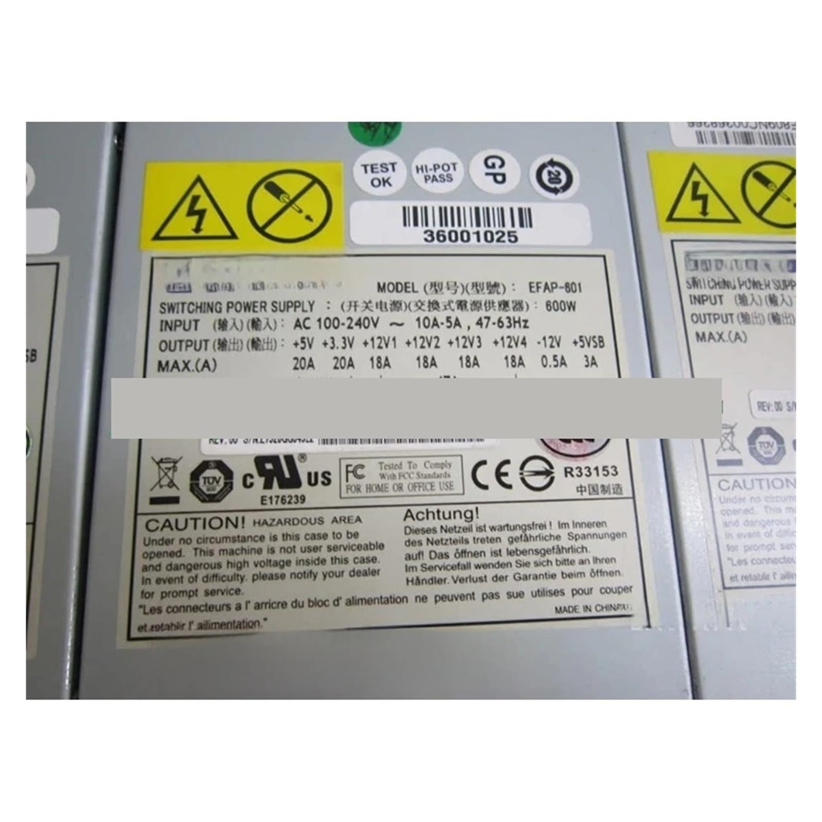 EAHWCXSD 1pcs R510G6 power supply EFAP-601 600w 36001025