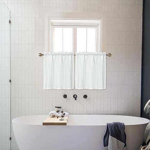 Miniatura 2 de Home Queen Cortinas blancas para ventana de baño, repelentes al agua, con bolsillo para barra, cortinas de cocina para ventanas pequeñas, 2 paneles,