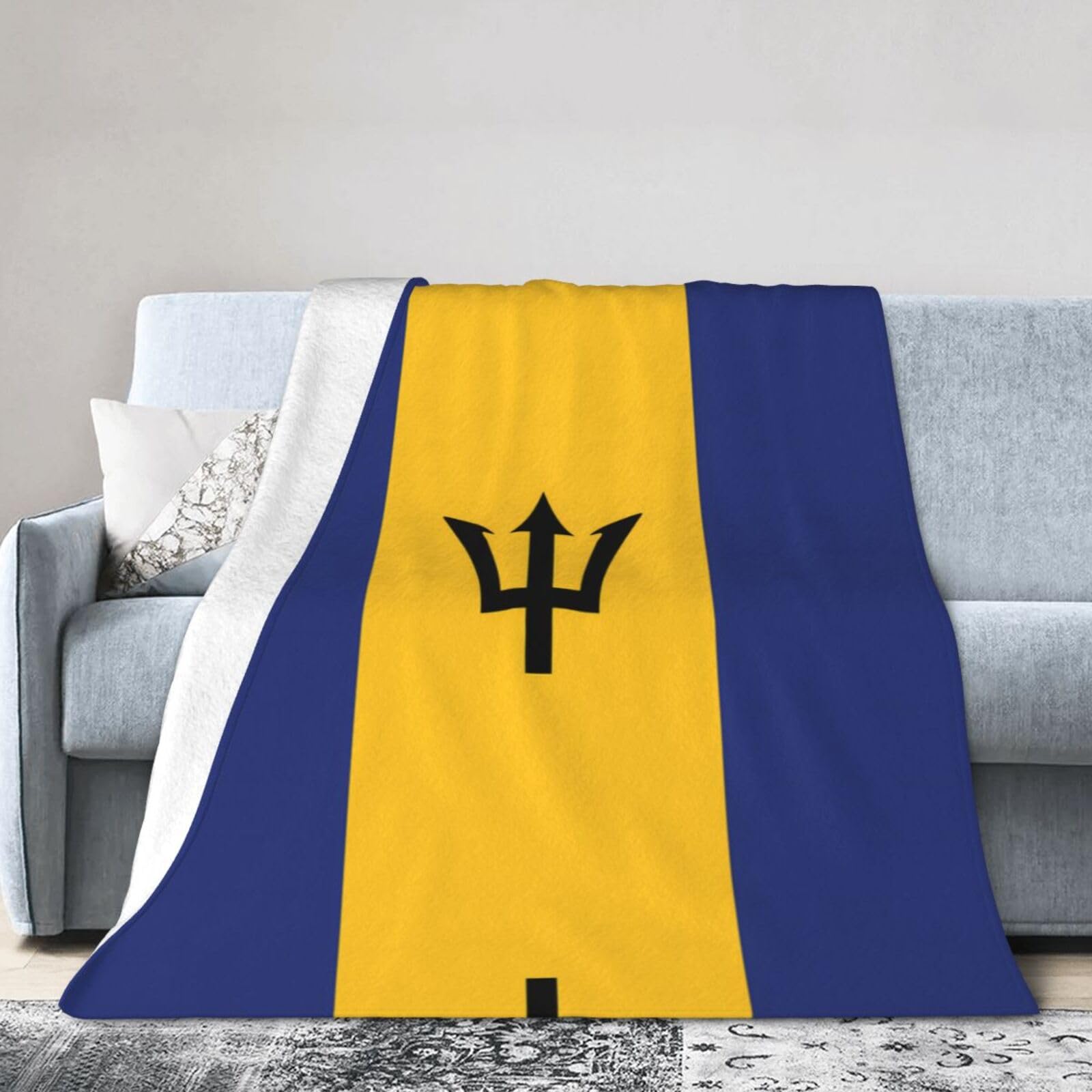 Flag of Barbados 40"x30" Fleece Blanket, Full Size, Super Soft, Suitable for Bed, Sofa, Camping, All Seasons