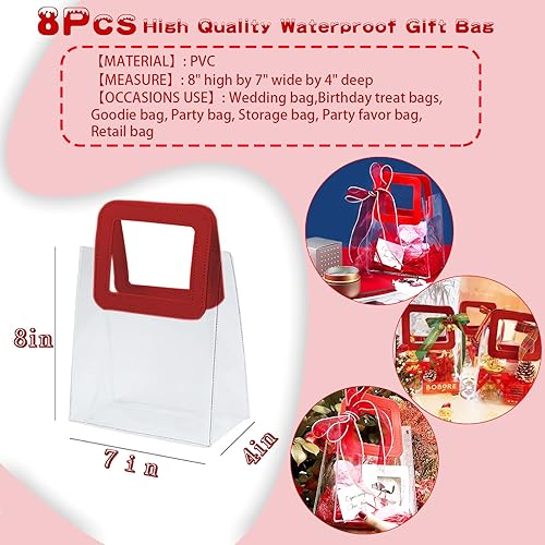 Miniatura 2 de Bolsa de regalo transparente con asa, 8 bolsas de regalo de PVC transparente, bolsas de regalo reutilizables resistentes para regalos de Navidad,