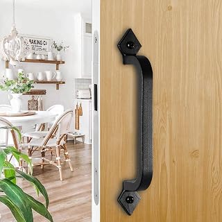 Black Sliding Barn Door Handle Pull Metal Door Hardware - 2Pack Goldenwarm LS03T3BK Steel Metal Grab Gate Handle Solid Cast Iron, Hole Centers 8in, Overall Length 9-3/4in