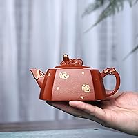 Vista 3 de Zisha - Tetera china de arcilla Yixing hecha a mano, 10.8 onzas, infundir cerveza Kung Fu, máquina de té de hojas sueltas, bendición, arcilla roja