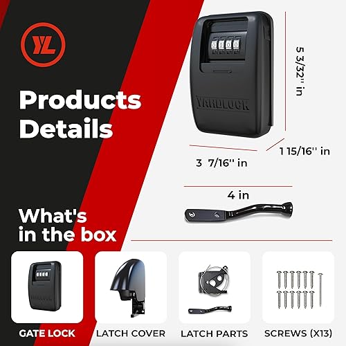 Miniatura 6 de Cerradura de puerta sin llave, cerradura y pestillo seguro para cerca, acceso de 2 vías, sistema resistente y duradero (XLB, negro, resistente, 1