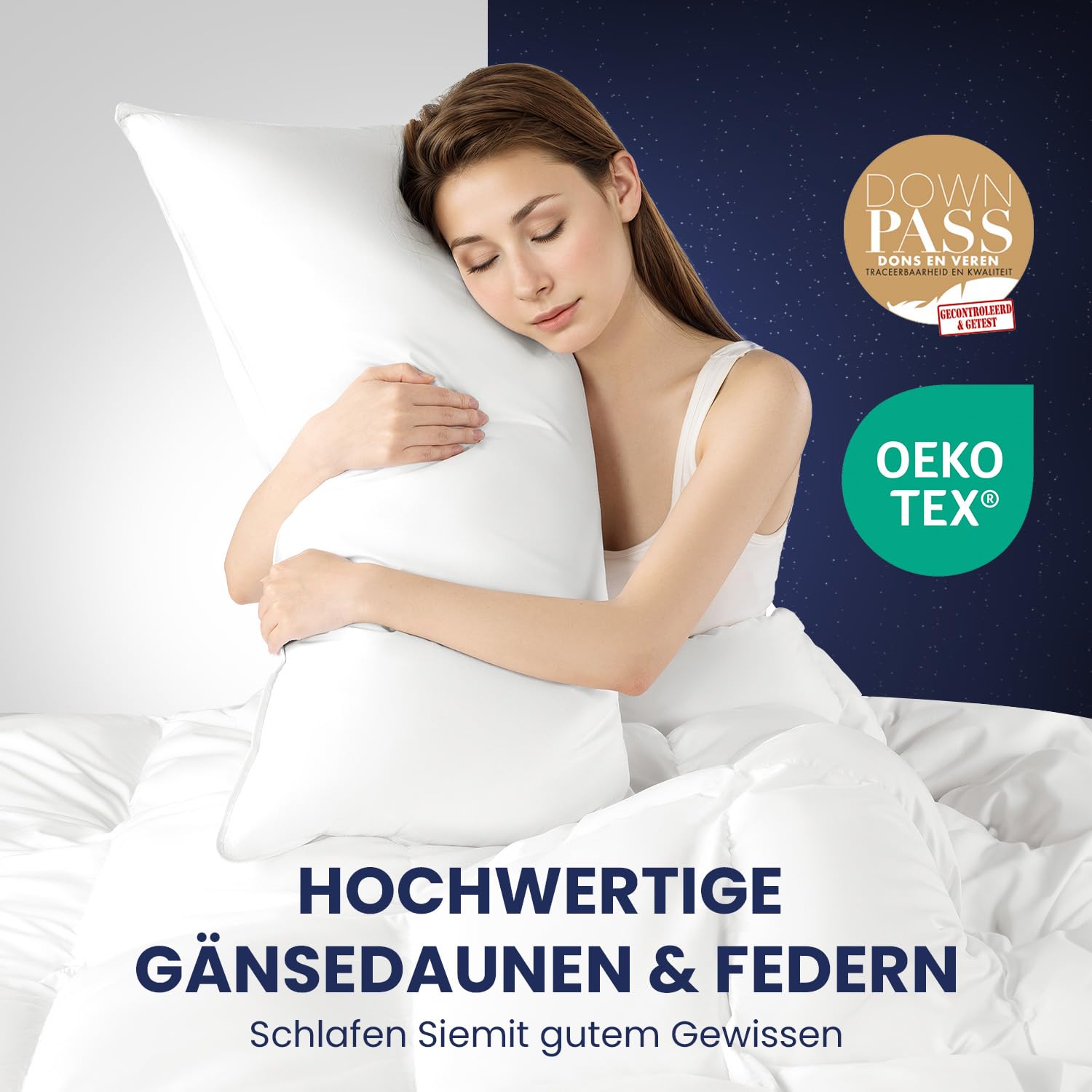 DEITAS Daunenkissen 40x80 cm Allergiker geeignet | waschbares Federkopfkissen mit Reißverschluss(Weiß,40x80 cm (1 Stück))