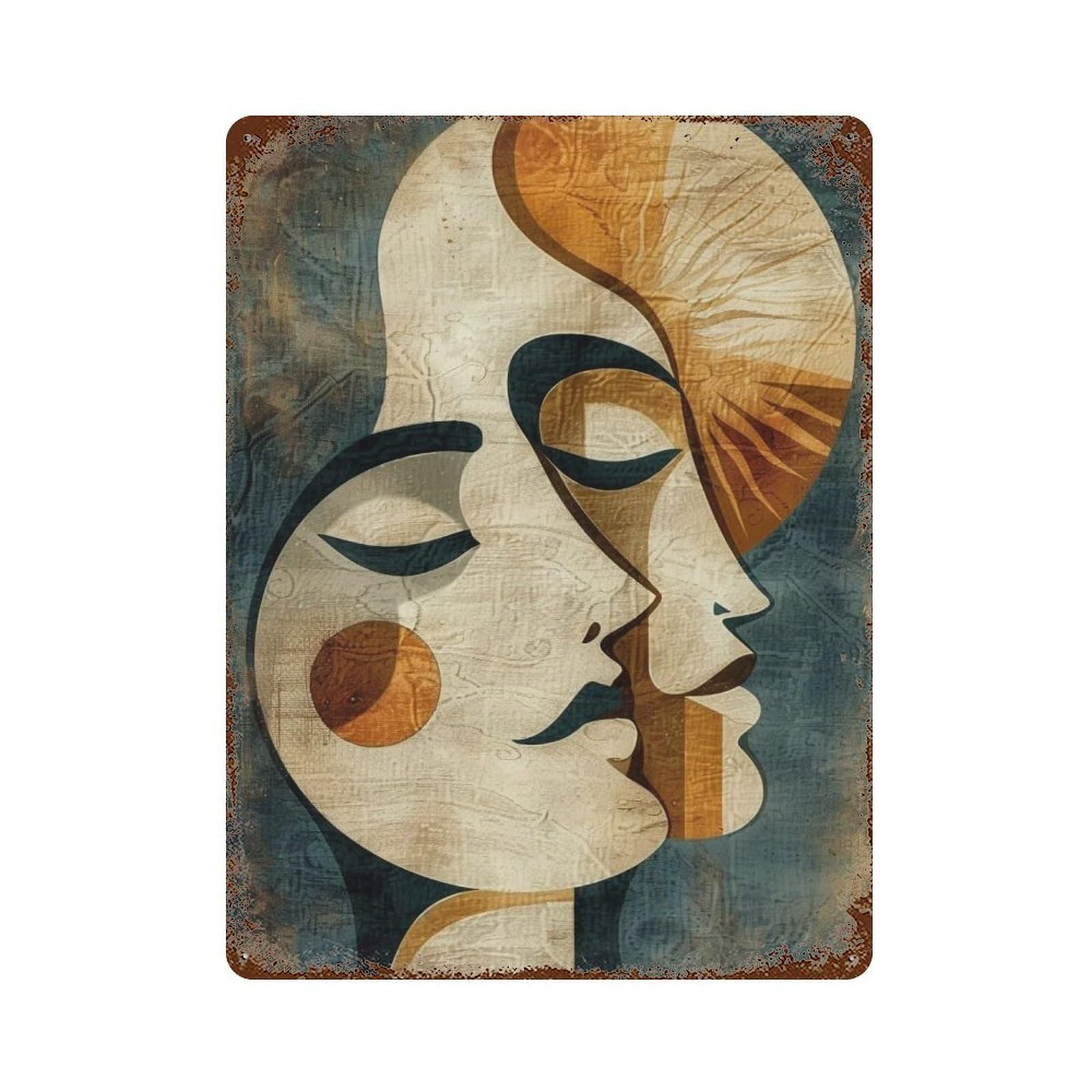 MGHTGRWE Earth Tone Curved Fragmented Twin Devotional Profiles 04 Poster Wall Art Iron Vintage Metal Tin Sign Modern Home Cofffee Club Art Bar Shop Decor 40x30cm
