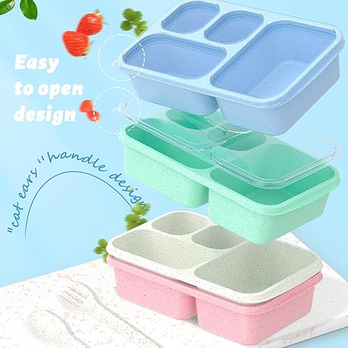 Miniatura 2 de TEVIKE Lonchera Bento para niños, paquete de 4 unidades, contenedor de preparación de comidas apto para microondas, lonchera de 4 compartimentos,