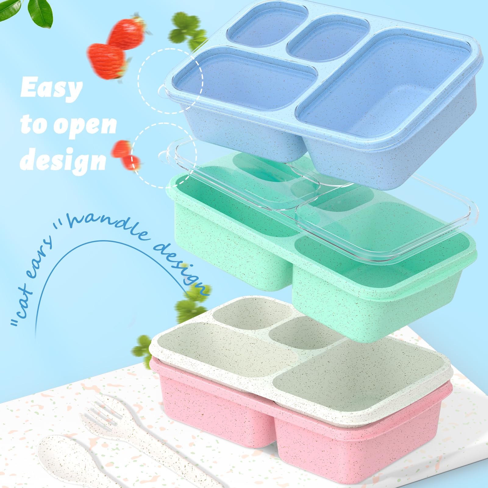 Caja Bento de gran capacidad para adultos, juego de 4 piezas, lonchera apilable con 4 compartimentos, apta para microondas y lavavajillas, recipientes reutilizables para preparación de comidas, 4