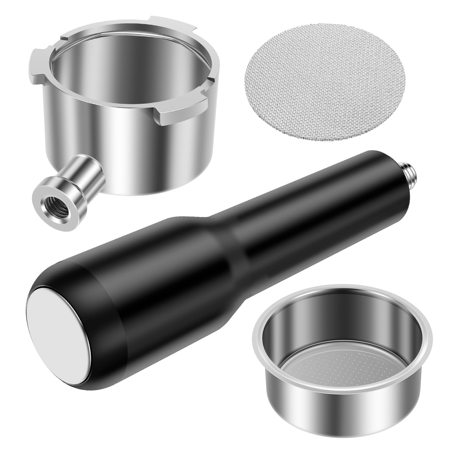 QINGLANG Bottomless Portafilter 51mm 3-Ear Espresso Naked Portafilter with Puck Screen and Stainless Steel Filter Basket Compatible Delonghi EC680/EC685/EC785