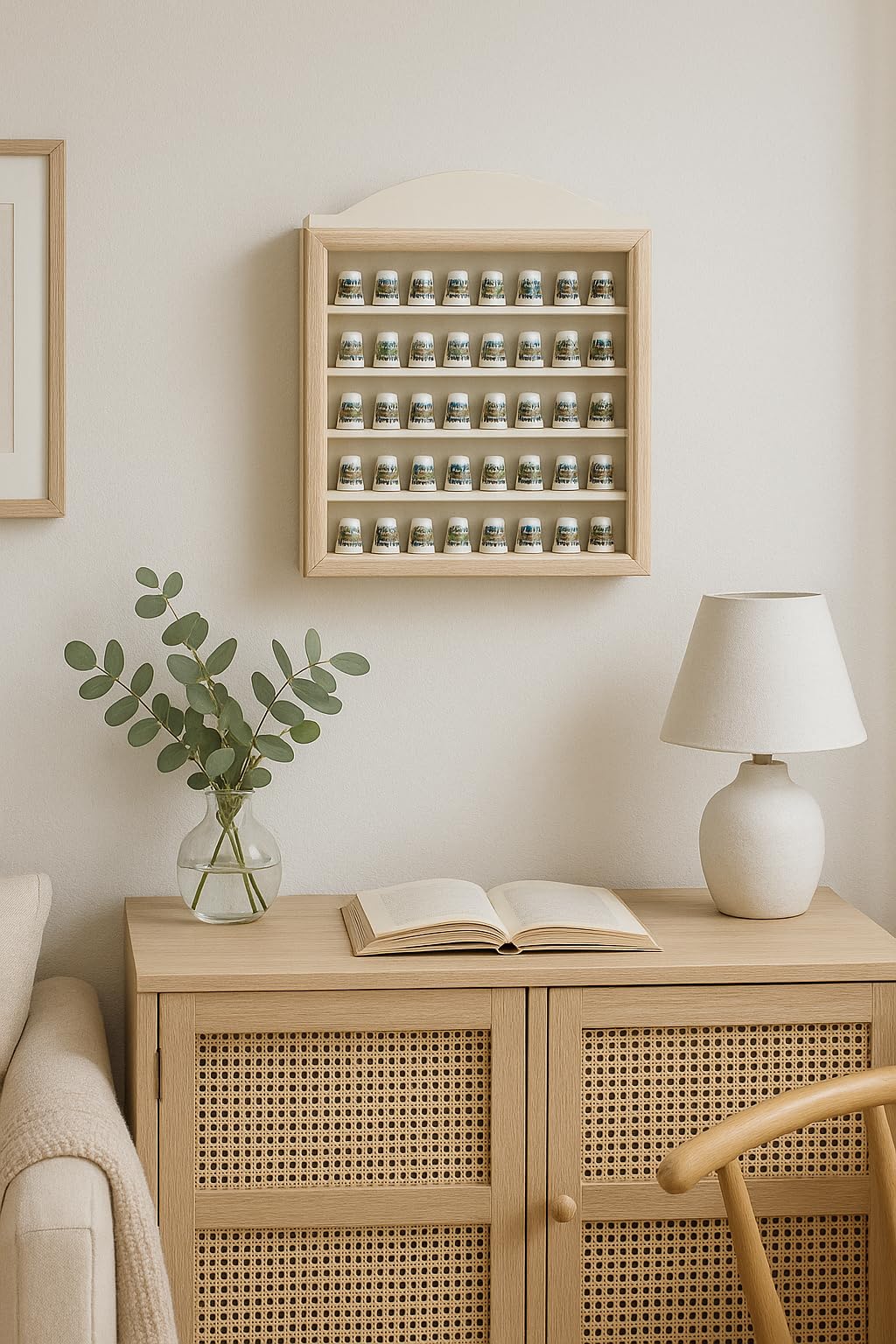 Greca - Vetrina per collezione, in legno, con 6 ripiani per diversi articoli, porta in vetro, in legno naturale, uso decorativo