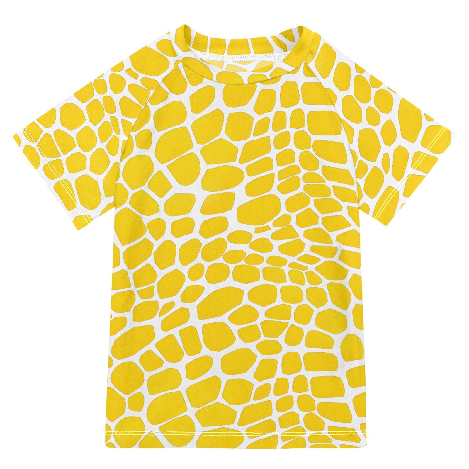 ALAZA Boys Rash Guard Swimming Shirt for Boys Short Sleeve Yellow Lizard Skin UPF 50+ 5-6T