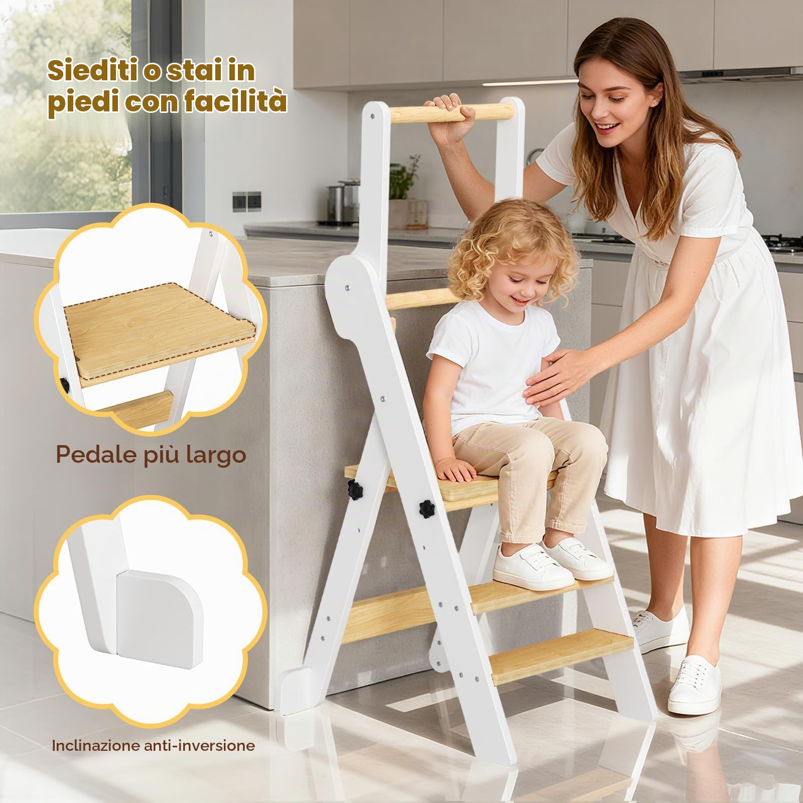 Torre di Apprendimento Pieghevole per Bambini con borsa a rete,2 Altezze Regolabili,Torre Montessoriana di Apprendimento da 1 a 6 Anni per Bambini Montessori Learning