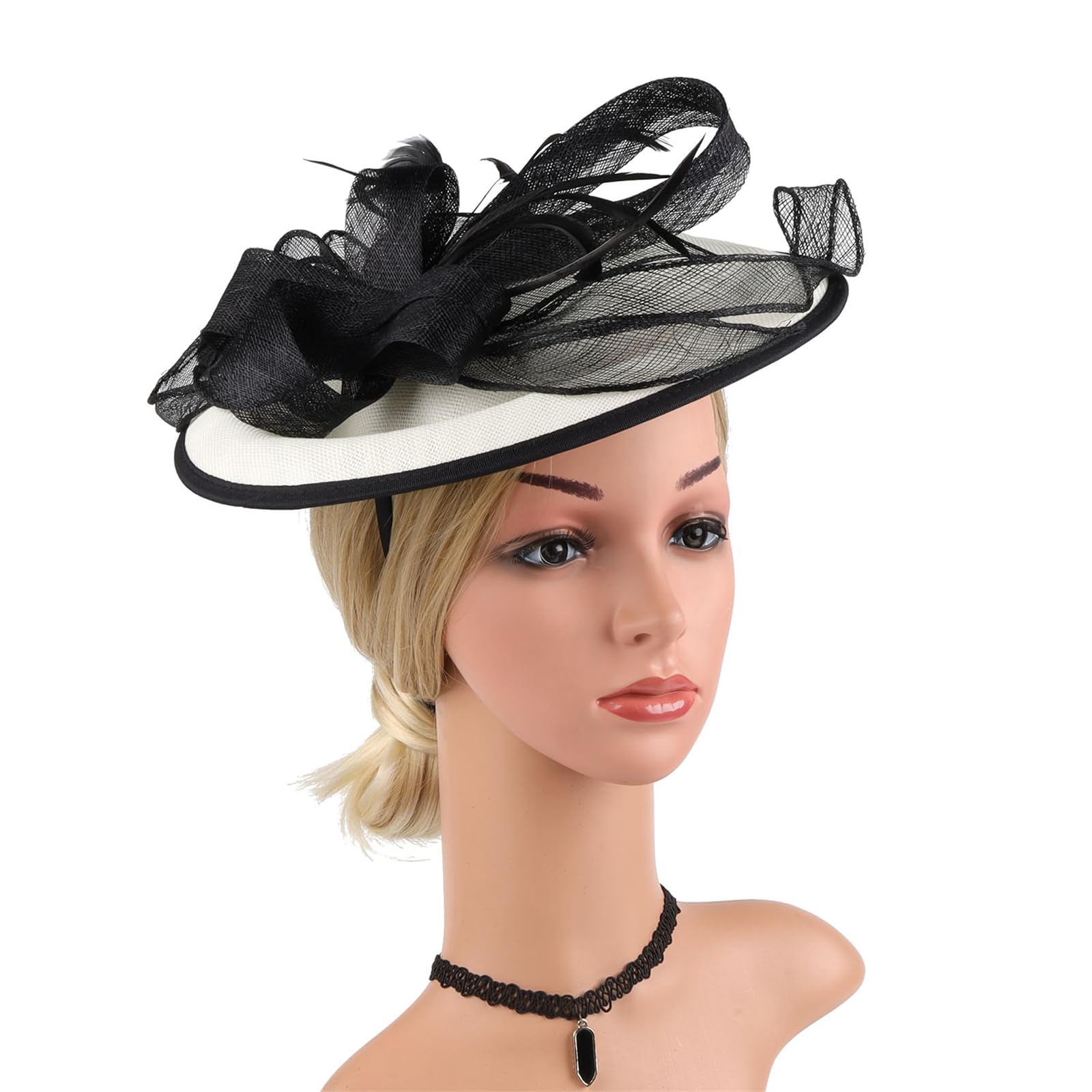 Tocado Sinamay de inspiración vintage con diadema ajustable y plumas, adorno para el pelo para bodas, eventos Derby, elegante sombrero de malla para fiestas de boda