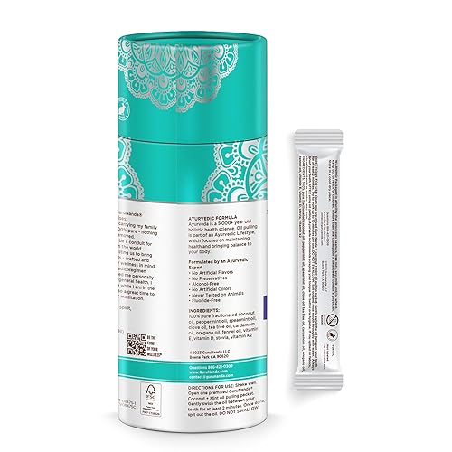 Miniatura 8 de GuruNanda Bolsas de viaje con aceite de coco (Mickey D), 7 aceites esenciales y vitaminas para encías felices, enjuague bucal blanqueador y aliento