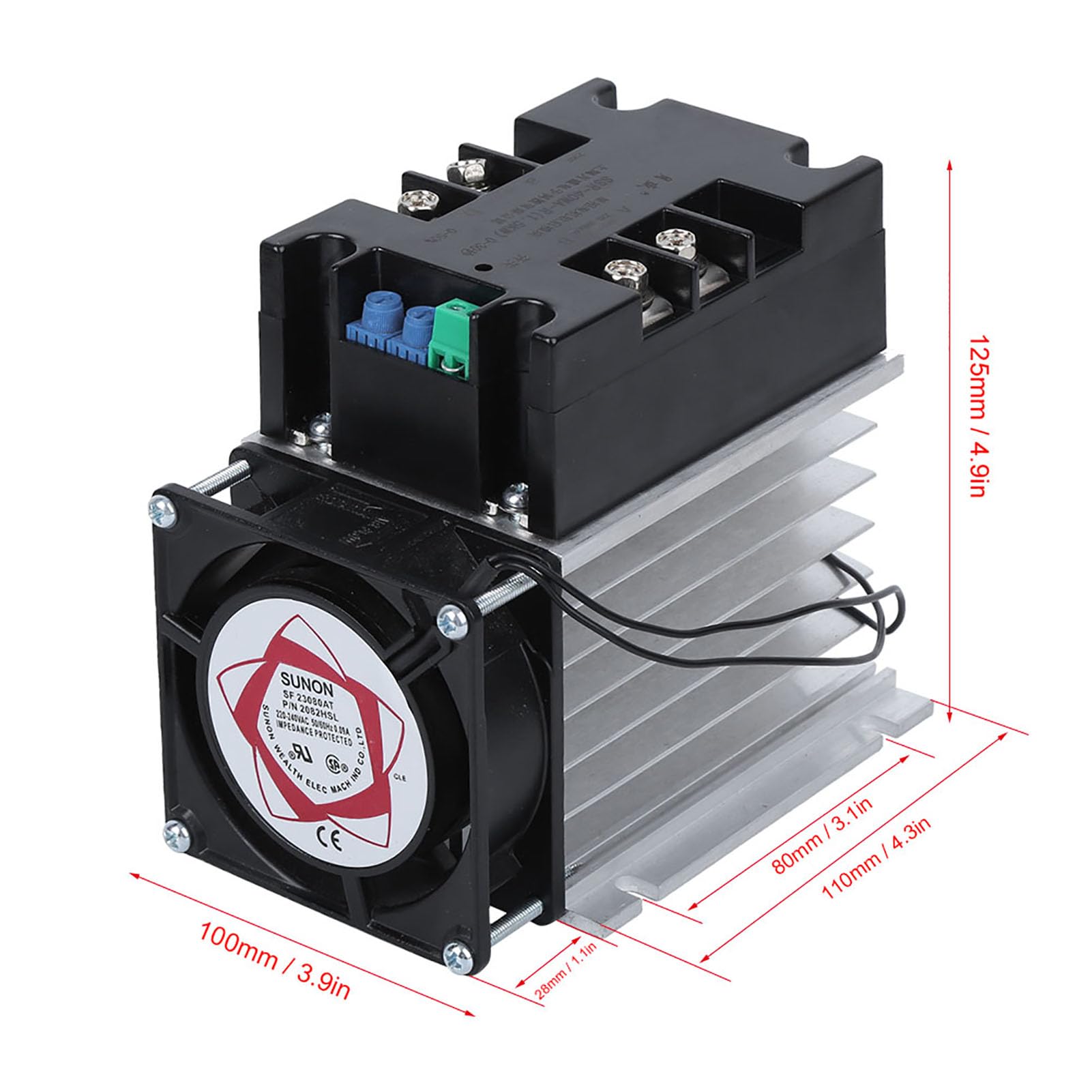 Modulo SSR-40WA-R1 con Fondo in Alluminio Soft Start per Controller Motore Elettrico per Officina Garage con Ventola 380VAC (Modulo+radiatore)