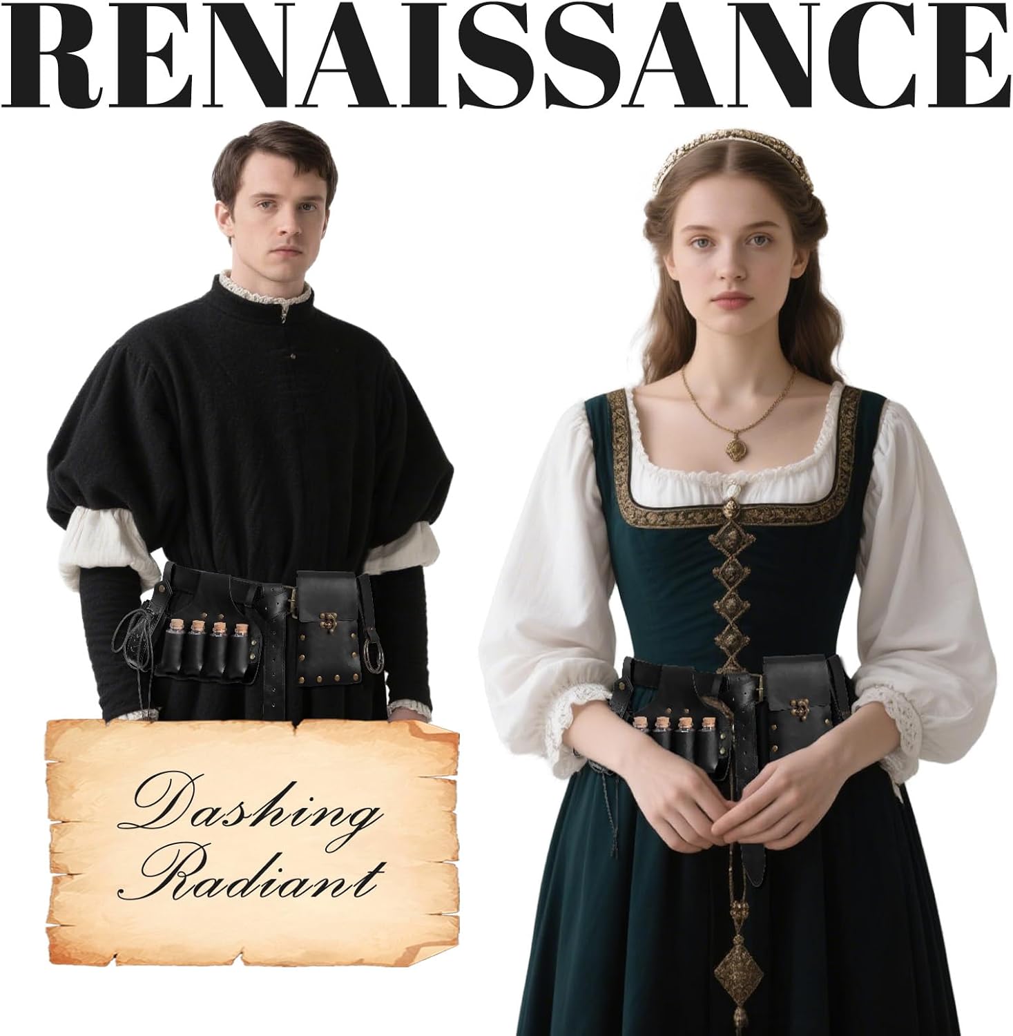 Renaissance Belt Pouch Set Include Potion Bottle| Fanny Pack| Coin Purse| Skirt Hike Loop| Belt, Perfect for Renaissance Faire & Cosplay Costume Accessories (Black-AA) - Image 7