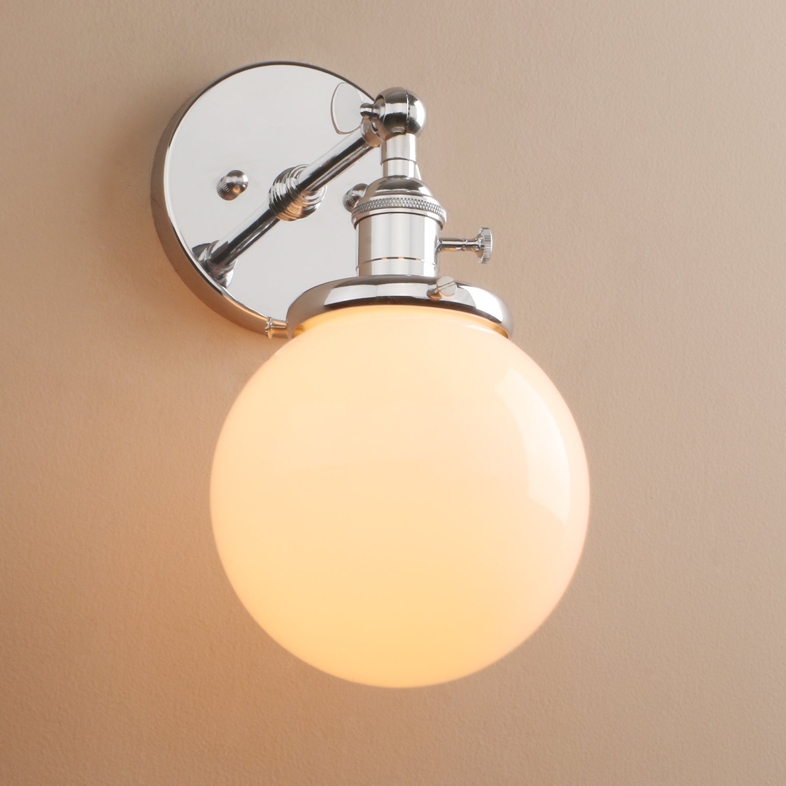 Pathson Réglable Applique Blanc de Lait Boule Verre Abat-jour Lampe Rétro Industrial Applique Murale Rétro Eclairage Chrome
