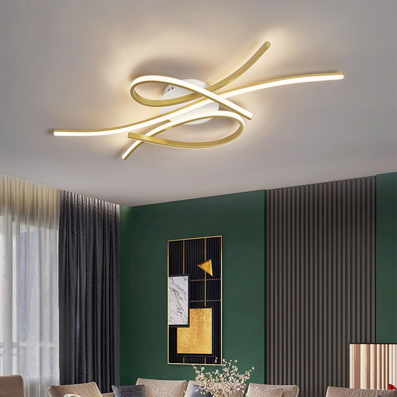 Deliouay LED Ceiling Light Dimmable Modern Ceiling Lamp Black Living Room Lamp with Remote Control Chandelier Creative Ceiling Lighting Modern Pendant Lamps for Bedroom (Gold)