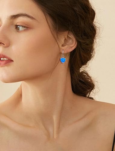 Miniatura 2 de Vesitim Solitaire WhiteBluePinkGreen Opal Dangle Earrings 925 Sterling Silver Heart-Shaped Opal Jewelry for Women Gift