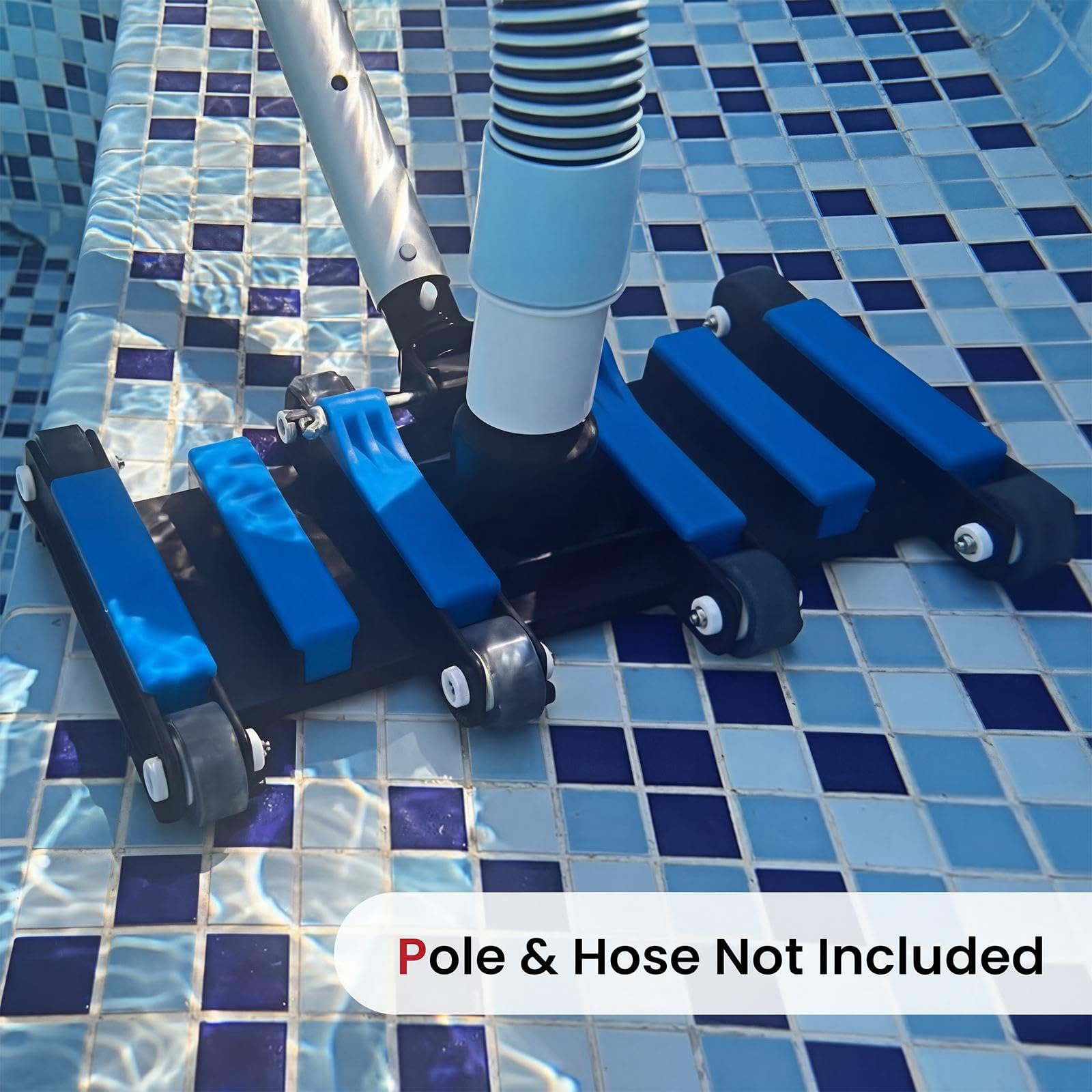 POOLAZA Aspiratore manuale commerciale per piscina con ruote, 35 cm di larghezza extra e aspiratore per piscina a carico pesante flessibile ponderato per una pulizia profonda e accurata senza sforzo