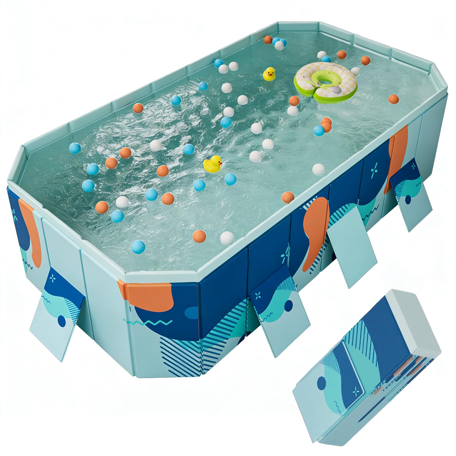 Foldable Swimming Pool for Adults, Heavy Duty Hard Plastic Outdoor Swimming Pool for Backyard and Garden, Non-Inflatable Water Play