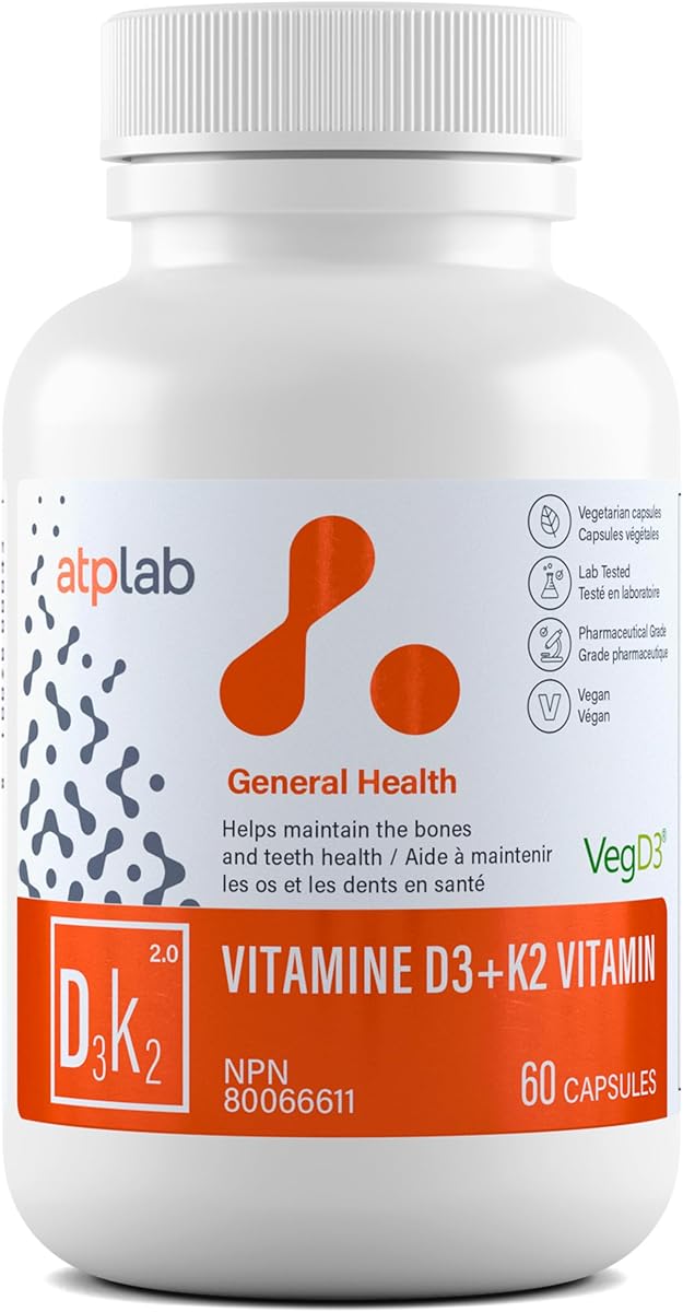 ATP LAB ATP LAB - Vitamin D3 K2 60 Capsules 60-Day Supply - K2 MK-7 D3 Vitamin Supplement - Healthy Bones, Healthy Teeth, Healthy Muscle - Vit K2 D3 Supplement - Vegan D3 K2