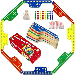 Colorful Jokers and Marbles Board Game Pegs and Jokers Card Game for 2-8 Players 8 Solid Wood Game Boards 8 Colors 40 Marbles 4 Decks of Cards Full Size Game Set