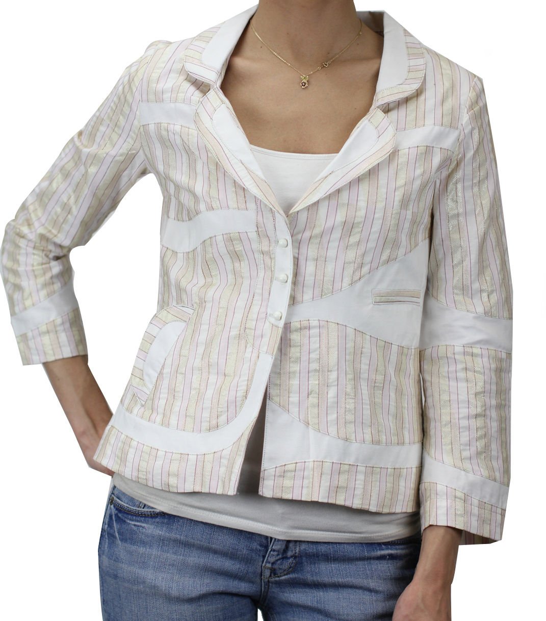 Custo Barcelona Womens Iriad 30x3 Pink Beige Blazer 292351
