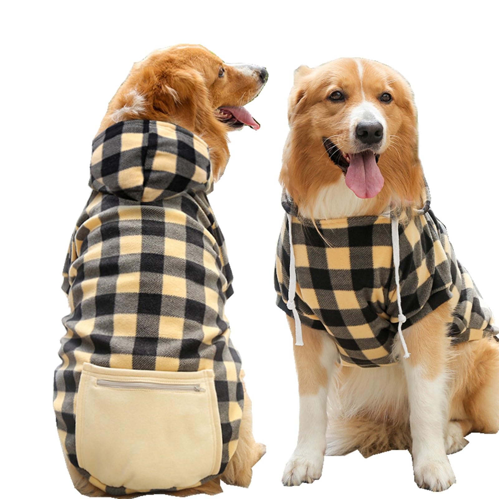Wiz BBQT Plaid Dog Hoodie with Zipper Pocket, Fleece Dog Christmas Outfit, Windproof & Warm, Small Medium Large Dogs, 1~90lbs, Plaid Beige — image 1