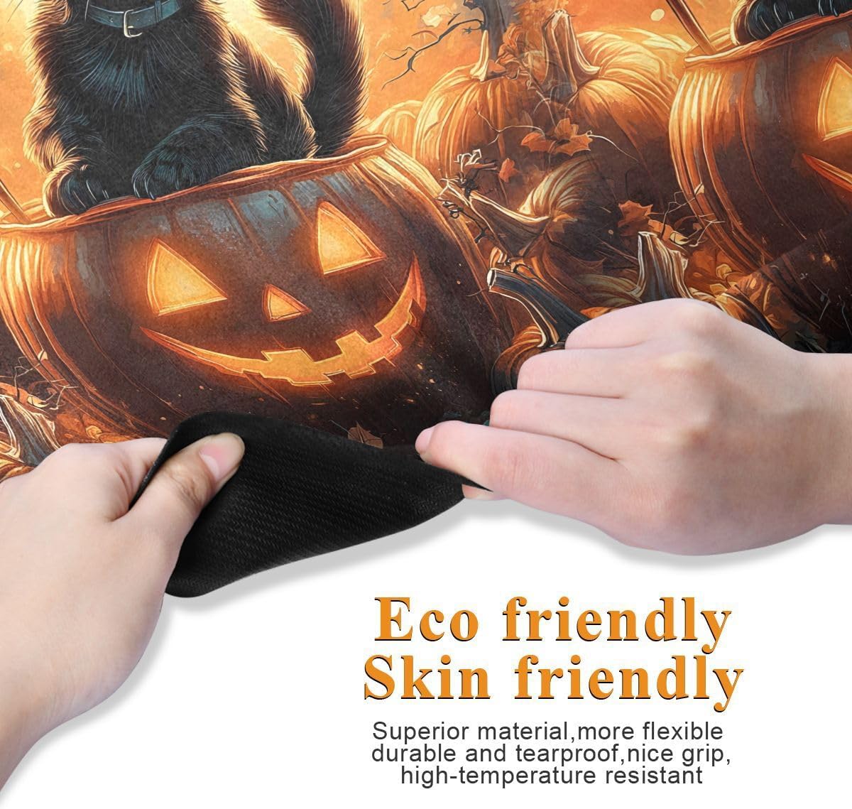 ALAZA Black Cat with Hat Pumpkin Yoga Mat Non Slip Fitness Exercise Mat, Workout Mat for Yoga, Pilates and Floor Exercises