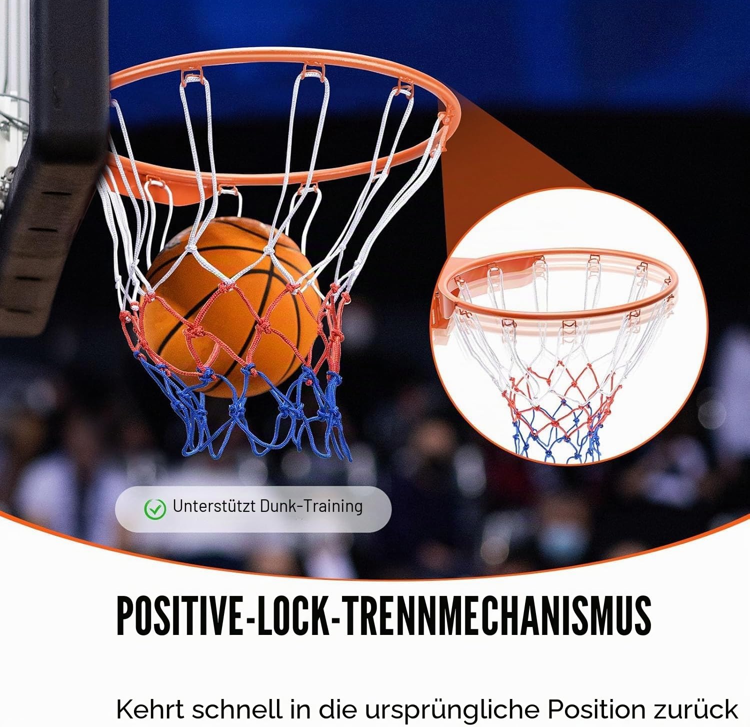 Robuster Basketballkorb für Erwachsene, Standardgröße 45,7 cm, wandmontierter Doppelfeder-Rand, Installationsset