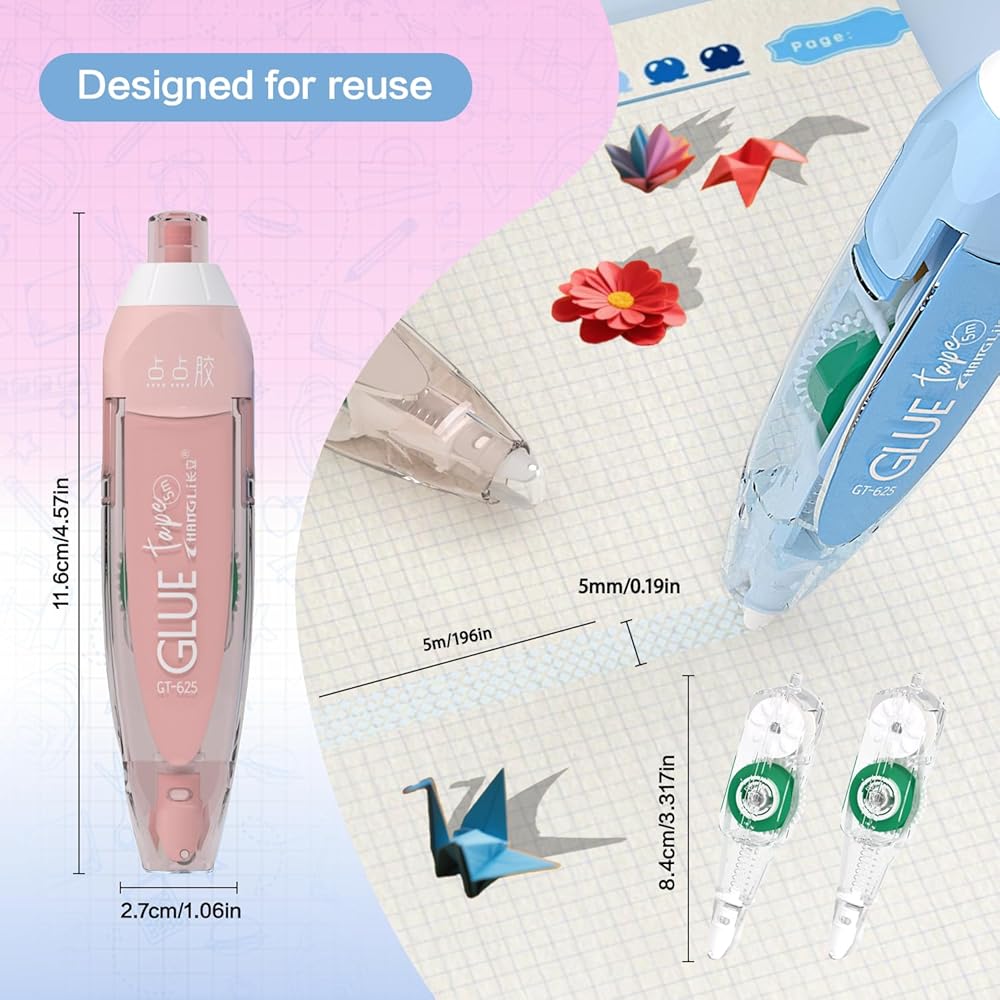 CHANGLi 8pack Refillable Scrapbook Glue Tape Set, 16FT*1/5 Inch Double Sided Tape for Crafts, 635 Model Tape, Scrapbooking Supplies, Adhesive Glue Runner for Gift Wrapping, Photo view 3