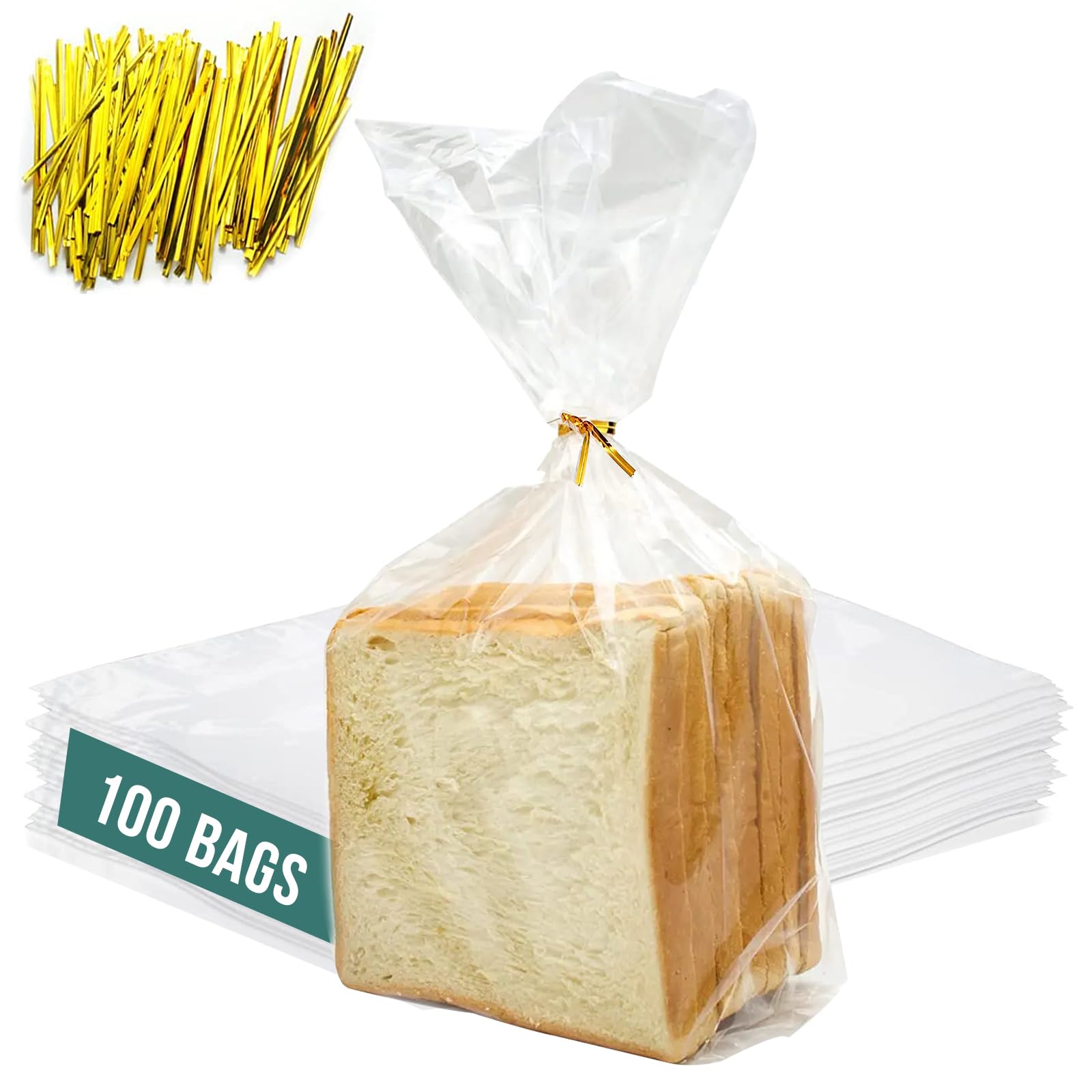 Reusable Plastic Bread Bags for Homemade - 100 Pack Clear Bag with Ties For An Airtight Moisture-free Preservation and Storage- Loaf Home Bakers