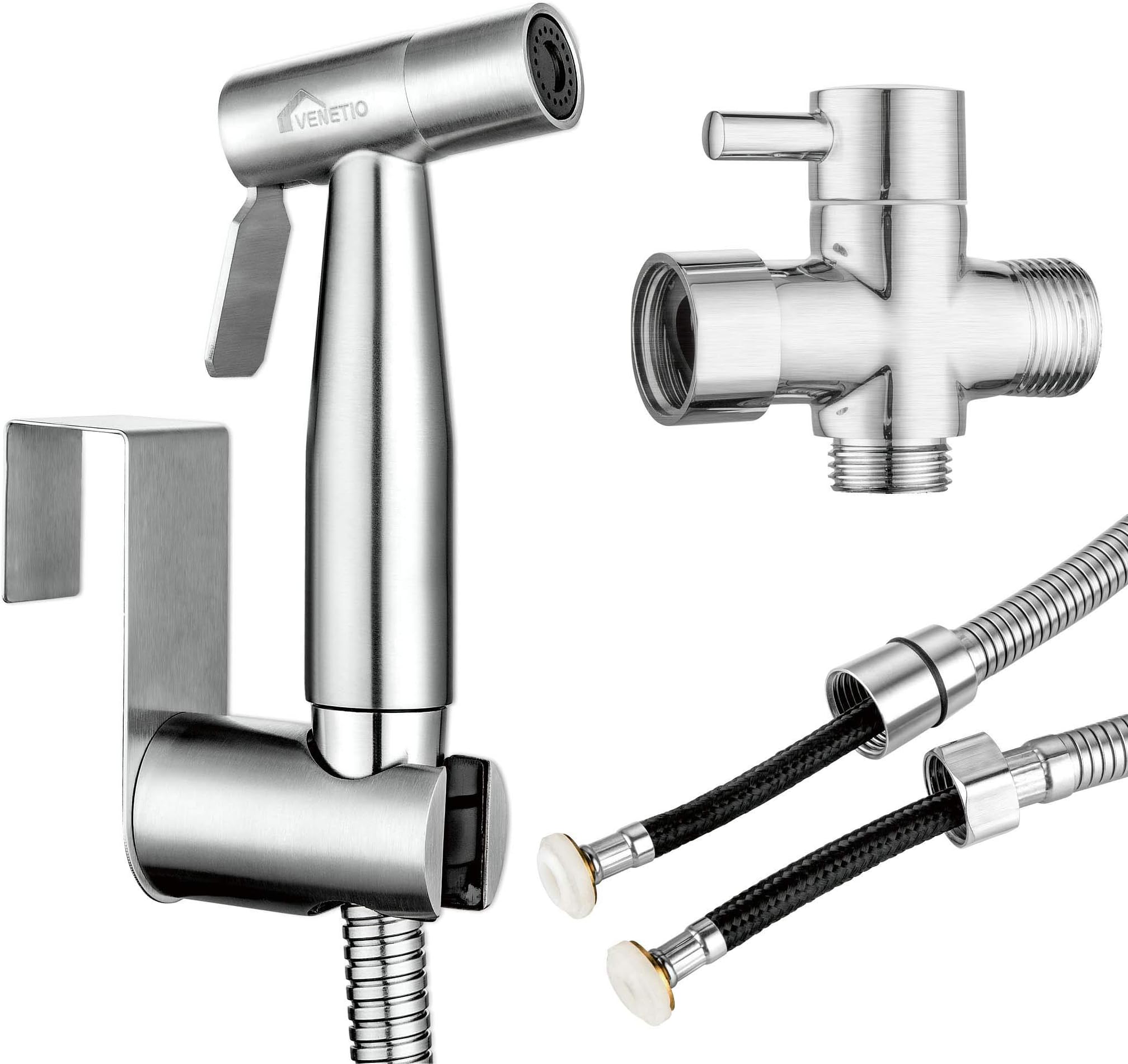 Handheld Bidet Sprayer for Toilet Seat with Anti-leaking Hose, Toilet or Wall Mounted, Multi-function for Baby Cloth Diaper Sprayer, Shattaf Sprayer, Pets Shower - 304 Stainless Steel Material