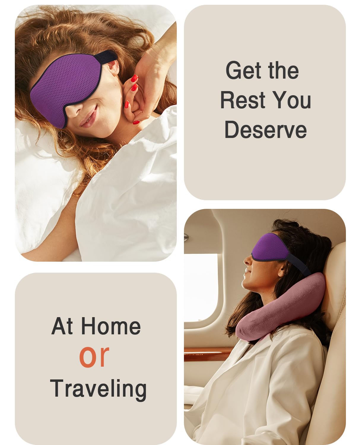 MABAO Masque de sommeil pour les yeux pour homme et femme, bonnet profilé 3D, sans pression oculaire, 100 % bloquant la lumière, sangle réglable, bandeau pour les yeux de nuit, voyage, sieste, violet