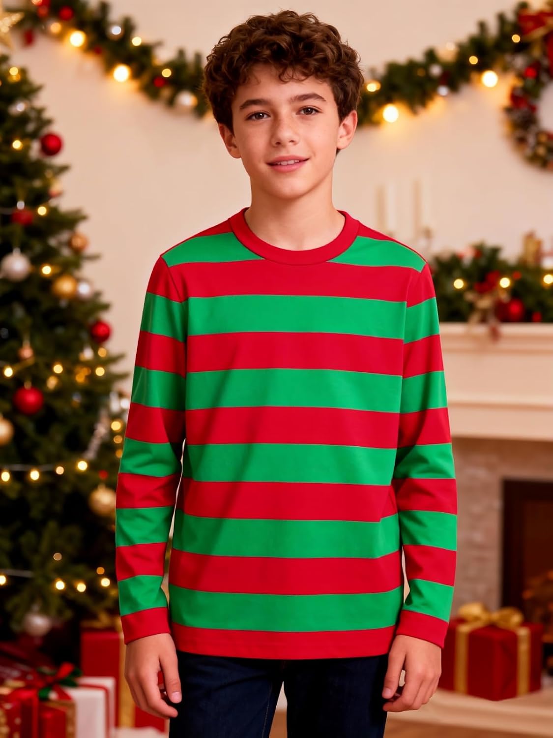 Boy's Long Sleeve T-Shirts Striped, Cotton Blend Crewneck Tee Kids Stripes Shirt - Image 2