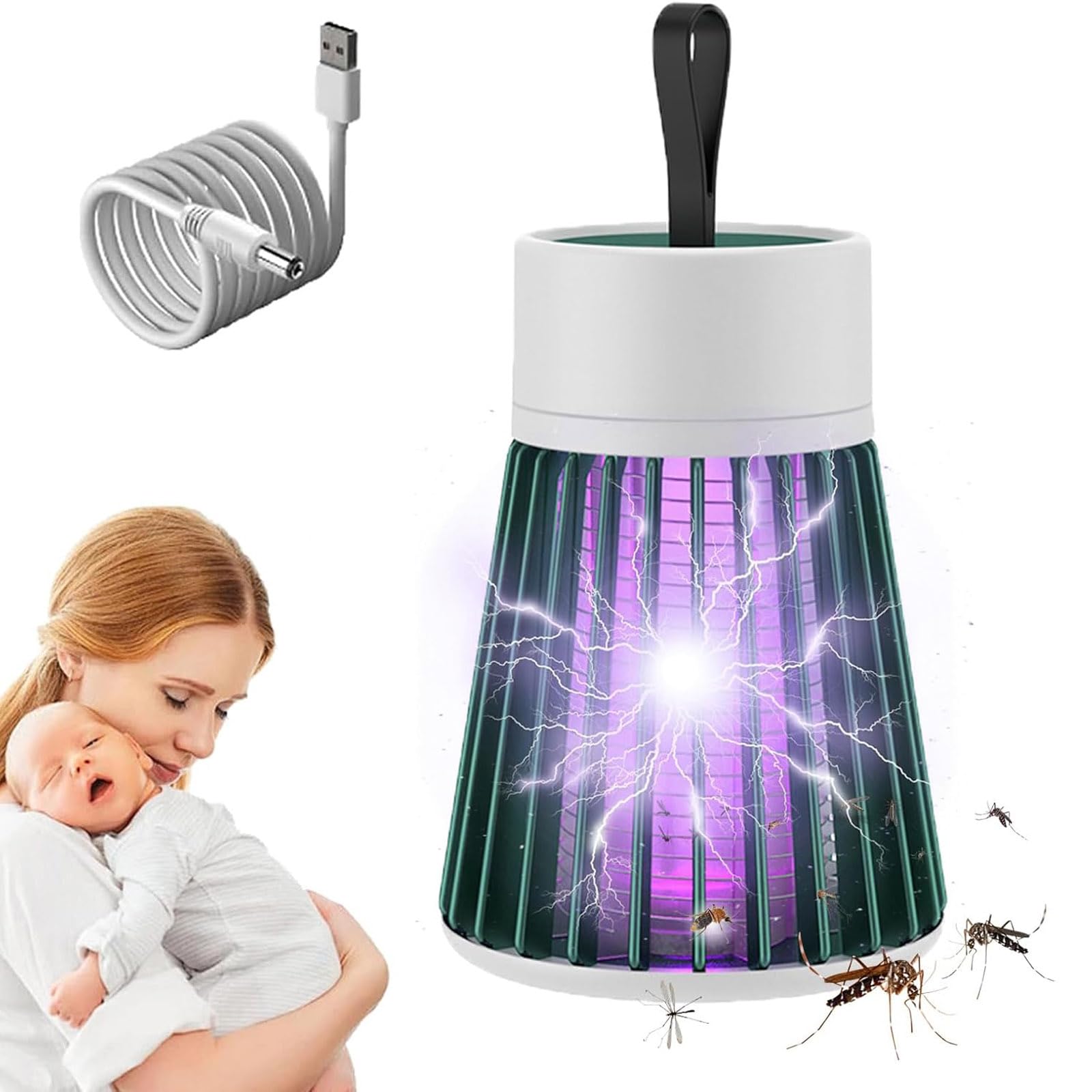 Mozz Guard Mosquito Zapper 2025, Portable Cordless USB Charging Outdoor Low Noise Trap Indoor, Mozzguard Waterproof Camping Lamp for Indoor, Home Garden, Camping, Picnic (Green)