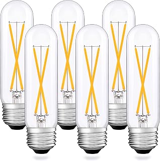 Dimmable T10 LED Bulbs,2700K Warm White, 2W Tubular Light Bulb, Edison LED Bulb 25 Watt Equivalent,E26 Medium Base 200LM, Clear Glass Cover,6 Pack