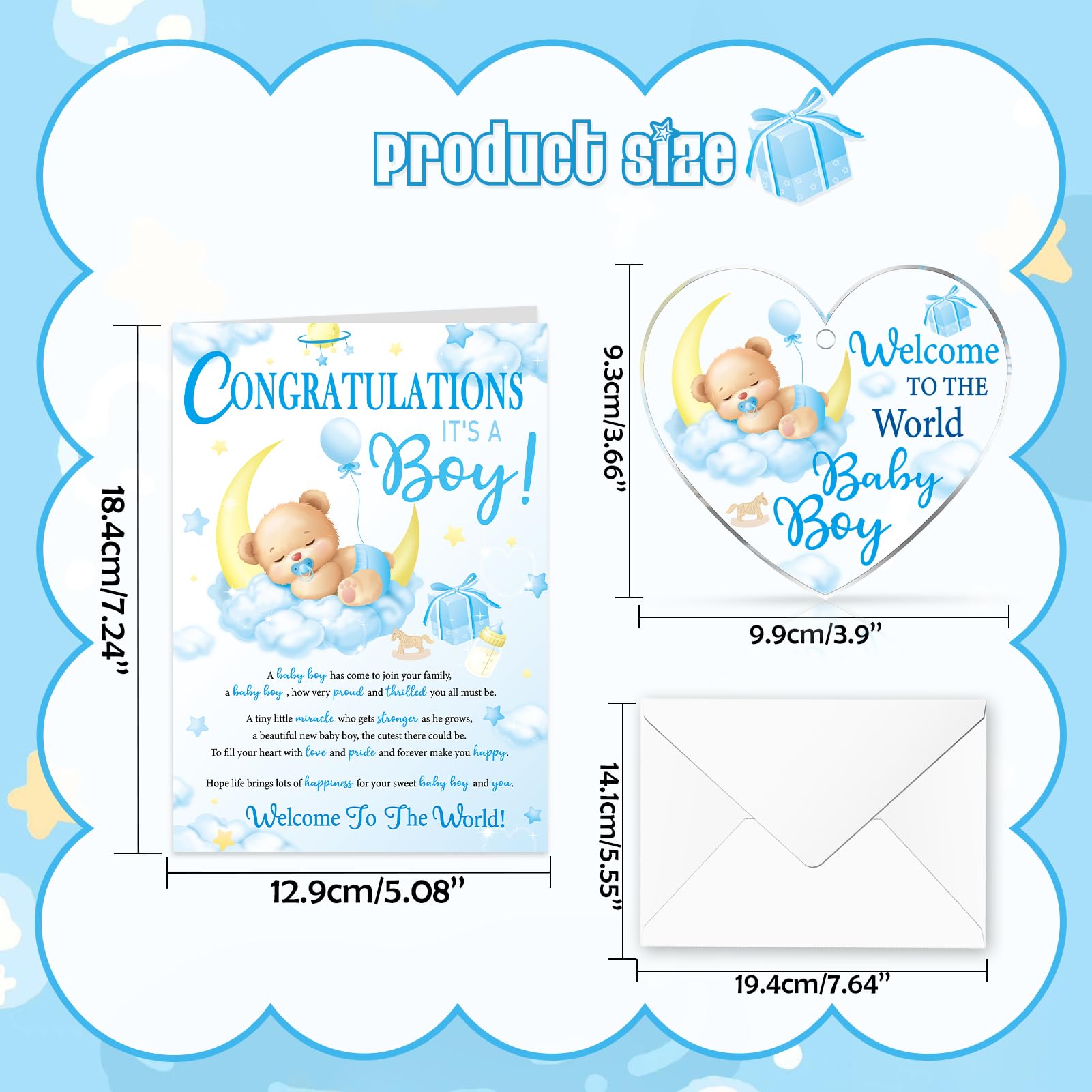 HOWAF New Baby Boy Card, New Baby Card for Birth of Boy Congratulations Baby Boy Card - Image 2