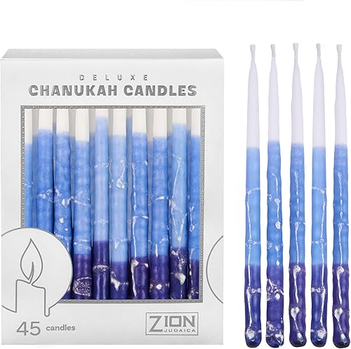 Miniatura 3 de Zion Judaica - Velas de Janucá de lujo para menorá, juego de 45 velas decorativas de Janucá, hechas a mano, incluye una tarjeta de canción