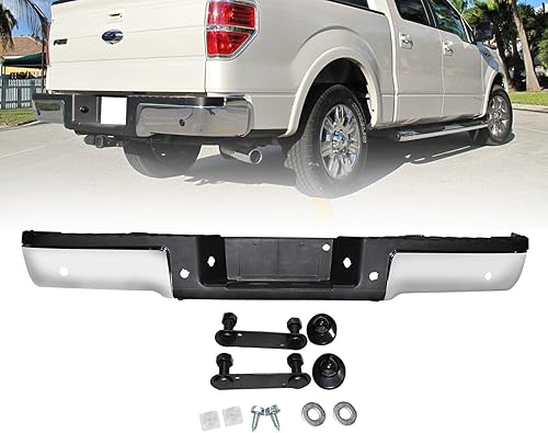 Parachoques trasero F-150 2009-2014, montaje de parachoques trasero de acero cromado compatible con Ford F150 F-150 Styleside 2009 2010 2011 2012