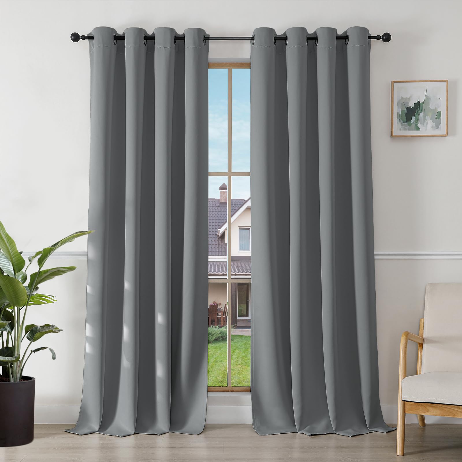 Joydeco Blickdichte Vorhänge mit Ösen Gardinen 2er Set, Verdunkelungsvorhang Thermovorhang Hitzeschutz, Ösenvorhang für Schlafzimmer Wohnzimmer(Hellgrau,2xH240xB135)