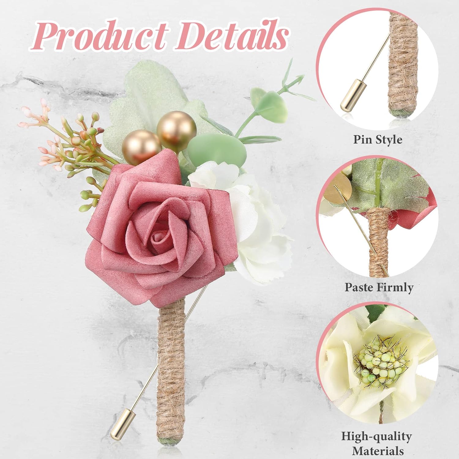 Crowye 16 Pcs Boutonniere for Men Wedding with Pins Set Groom and Groomsmen Ceremony Anniversary Corsage Wedding Flowers Artificial Bouquets for Formal Dinner Party Fall Vintage Prom (Dusty Rose)