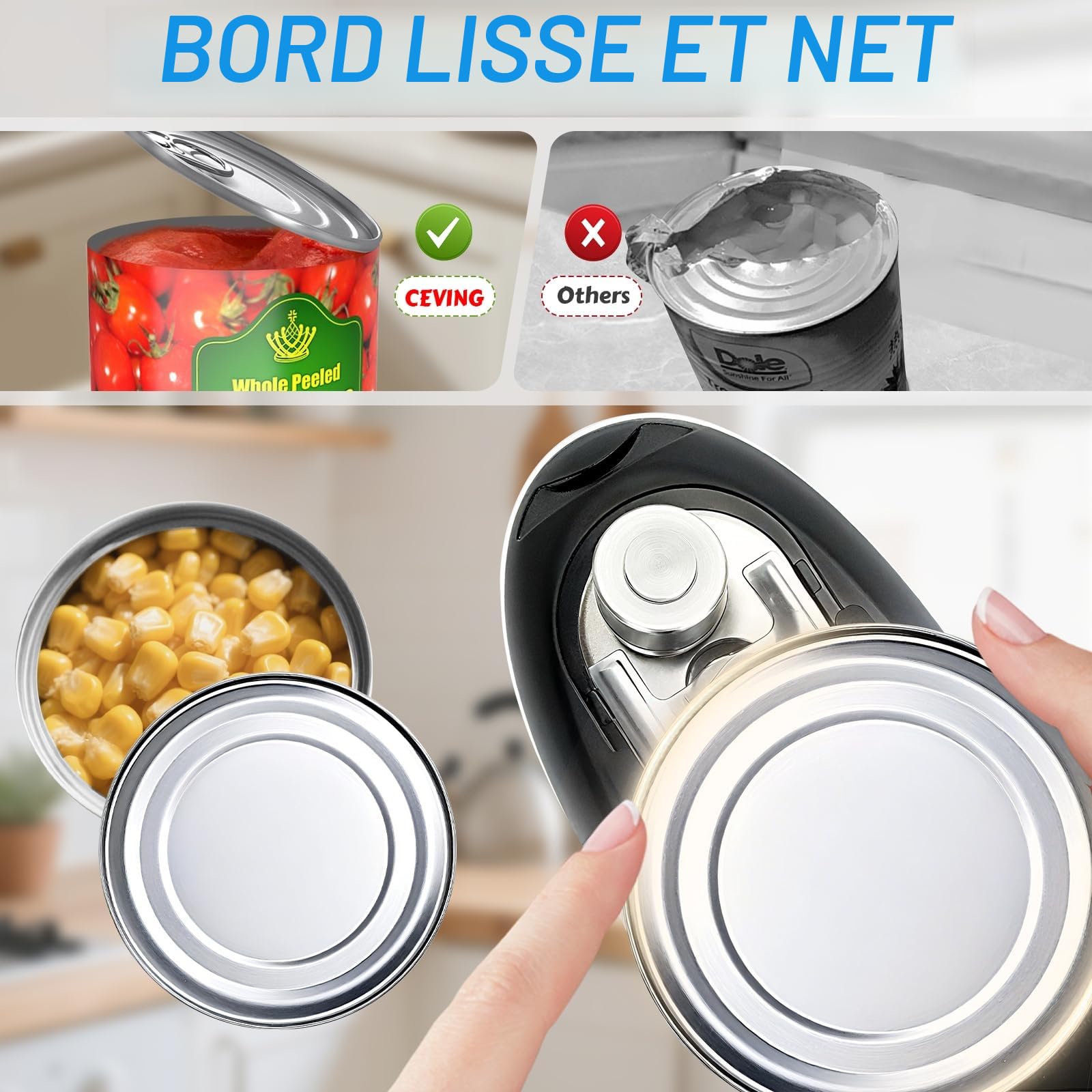 Ouvre-boîte Électrique USB Rechargeable – Fonctionne sur Batterie, Ouverture Automatique à Une Touche, Support Magnétique pour Couvercle & Coupe Lisse, Sans Fil & Facile à Utiliser pour les Seniors