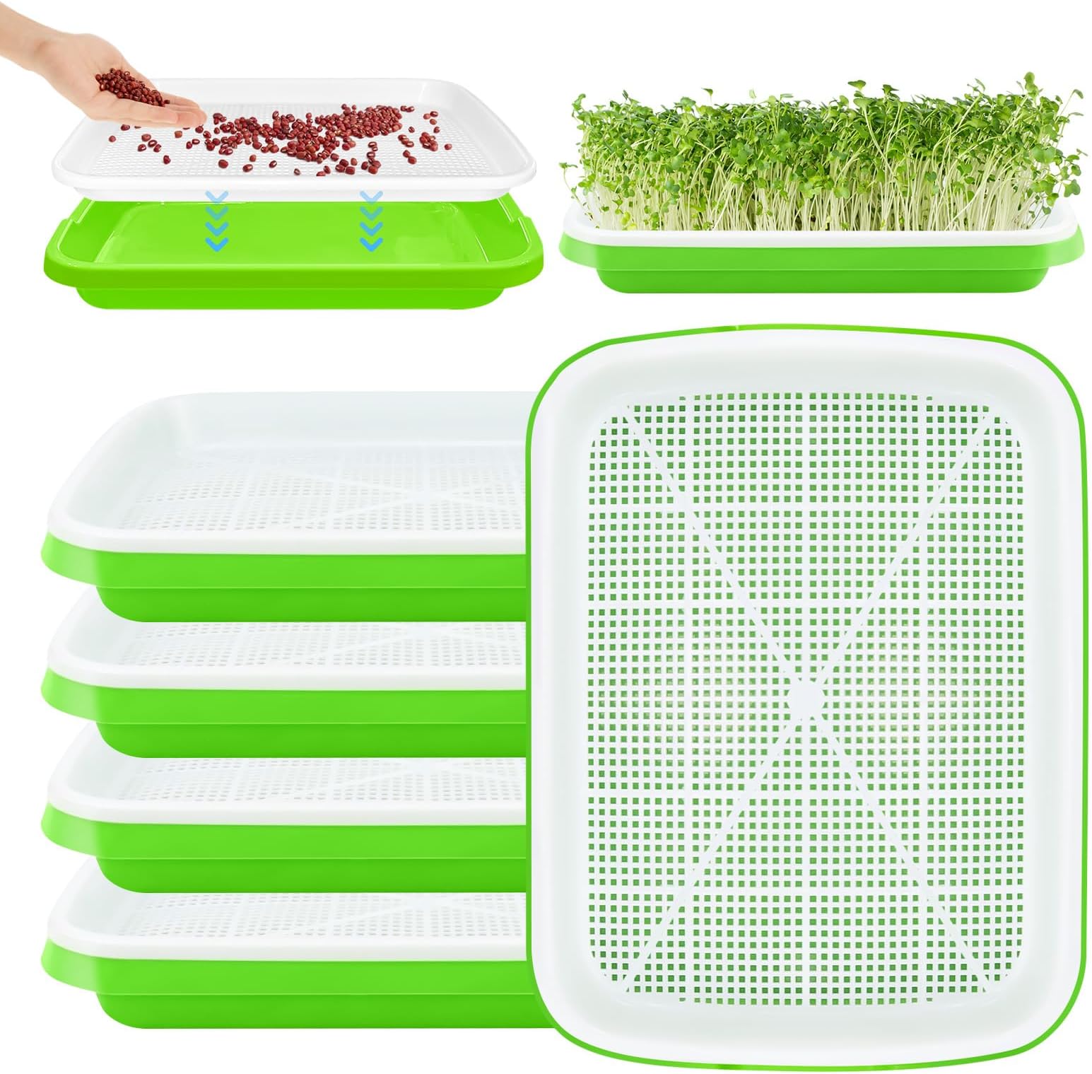 Germination Trays for Sprouts Propagation Set Germination Tray: 5 Pieces Cress Propagation Trays Seed Tray Germination Tray Sprouts Growing Set for Indoor Growing of Mung Beans Wheatgrass
