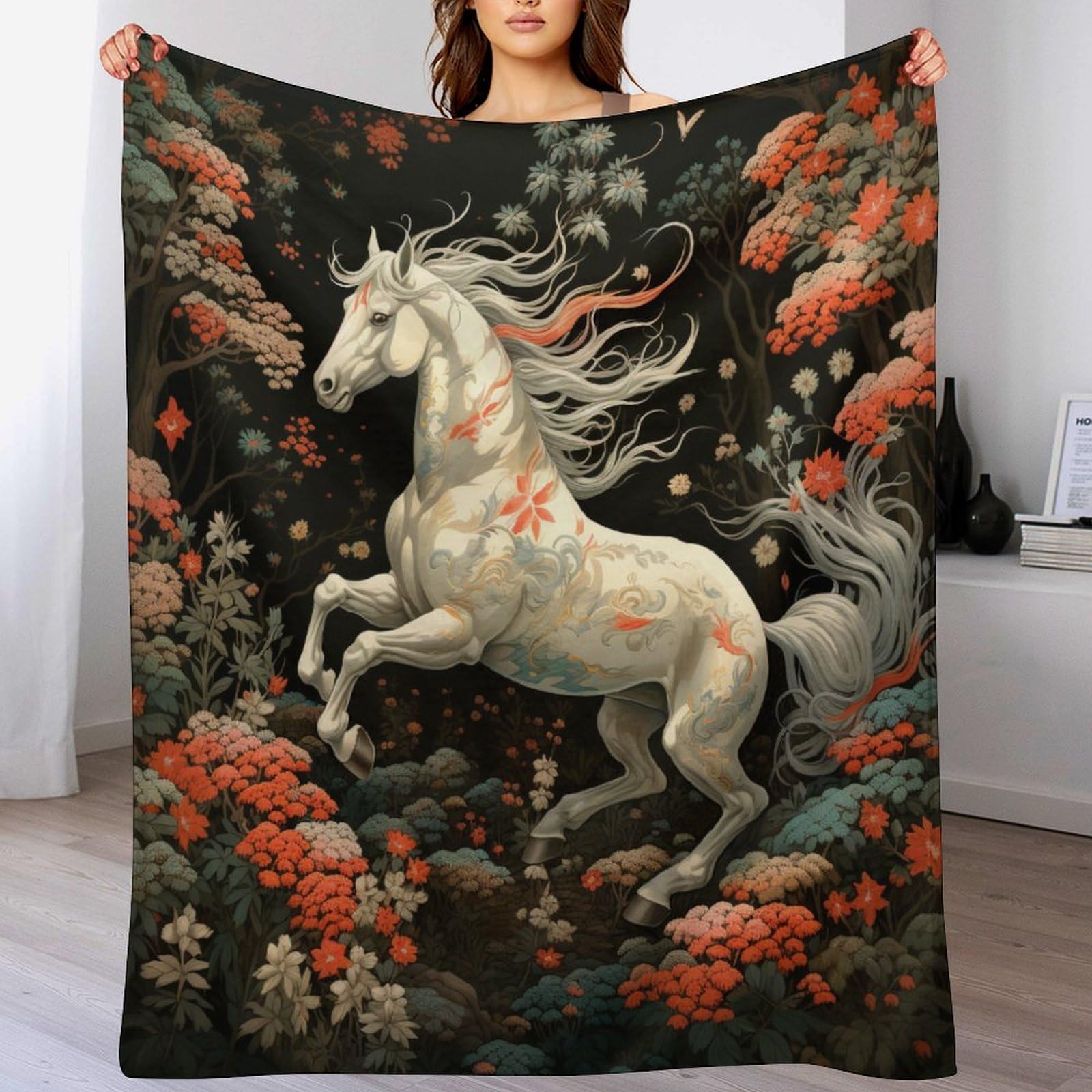 Manta de forro polar con caballos de 130x180 cm mullida y ligera