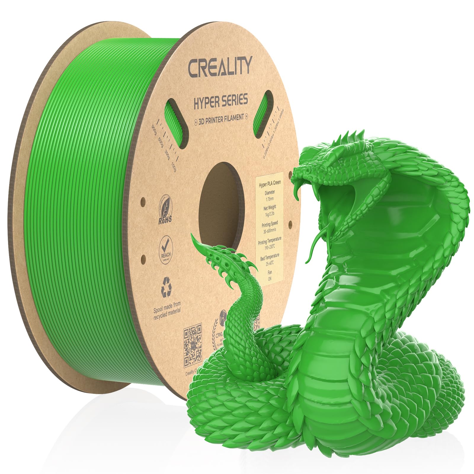 – Official 3D Printer Filament, Hyper PLA High Speed Filament, 1.75mm 3D Printing Filament for High-Speed Printing, Dimensional Accuracy +/-0.02mm, 1kg/Spool - Green