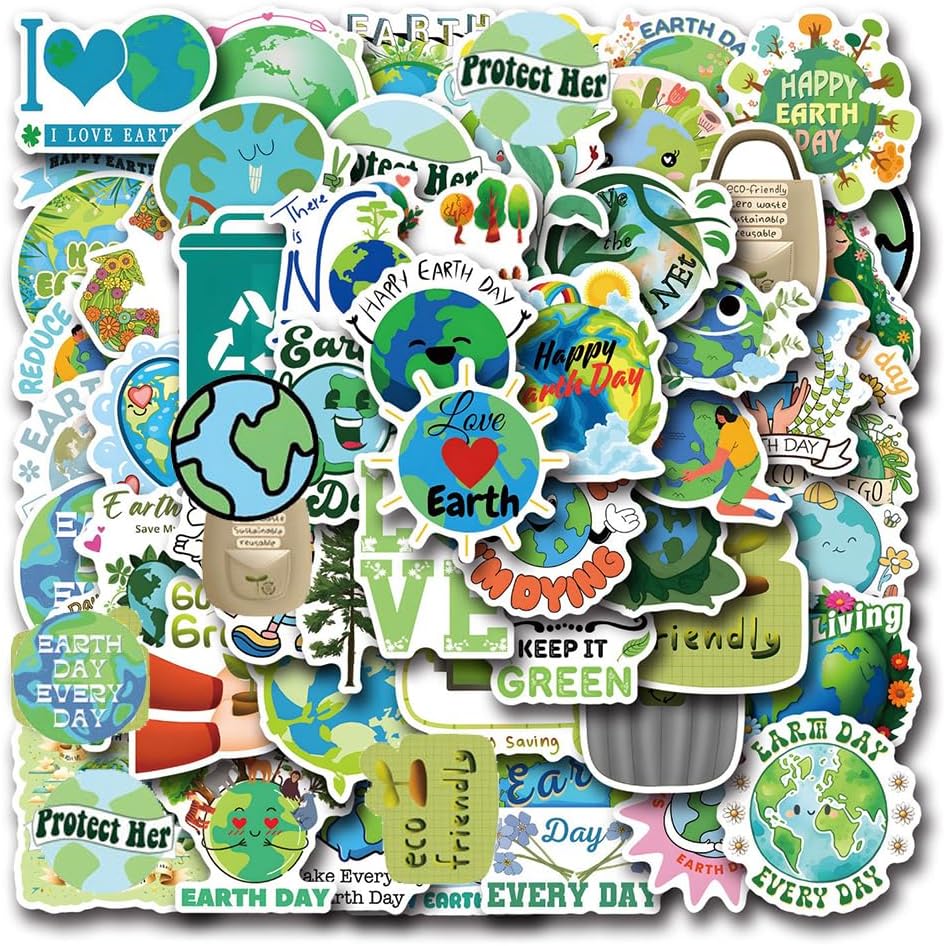 Save Planet Earth Stickers |50 Pcs Eco Friendly Waterproof Vinyl Decals for Bike Water Bottles Laptop Bicycle Refrigerator Cup Luggage Computer Mobile Phone Skateboard Décor