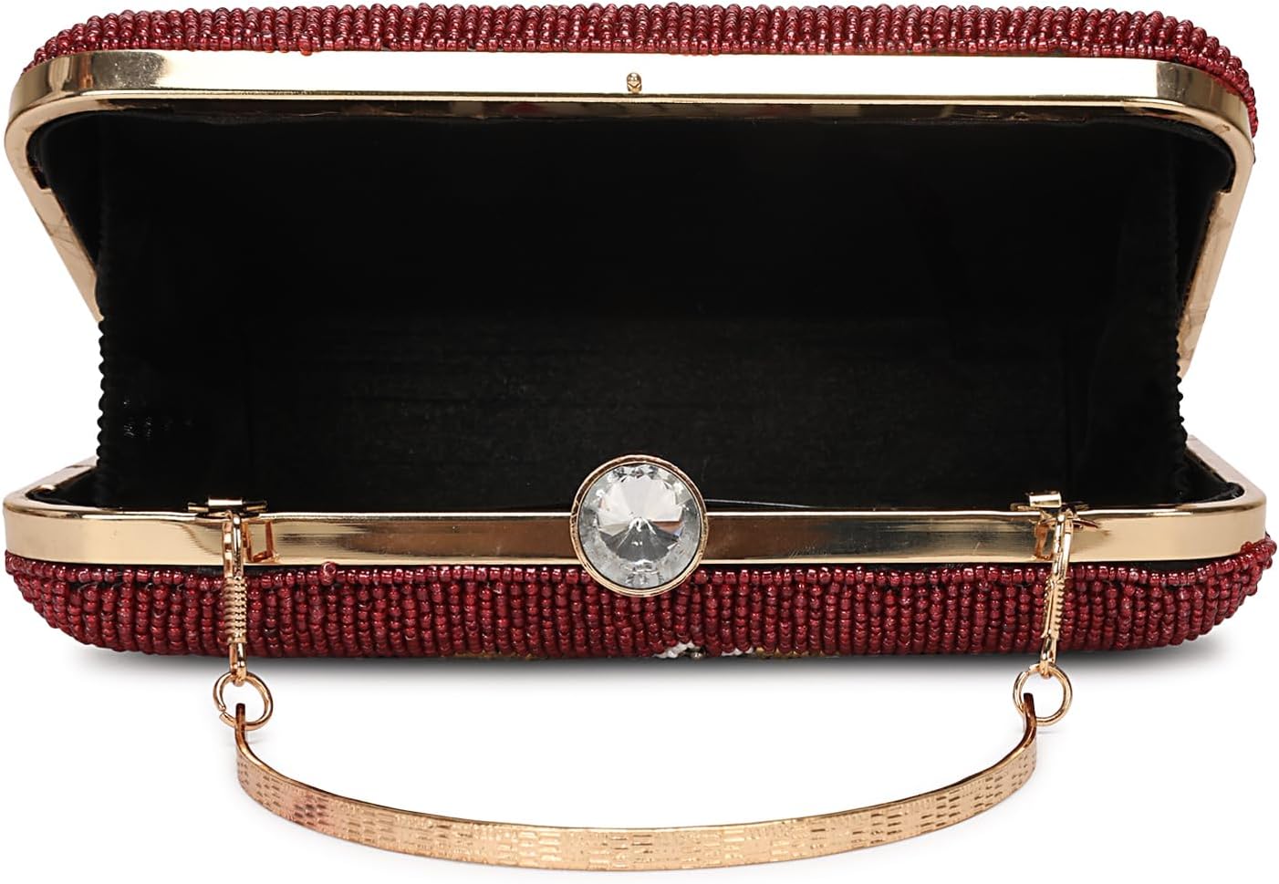 LONGING TO BUY Handcrafted Beaded Box Clutch Purse, Both Side Horse Embroidered Design, Gold Chain Strap, 8.2 x 5 x 1.5 Inch